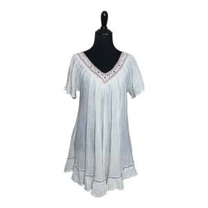 Boho V neck short sleeves tunic top size M